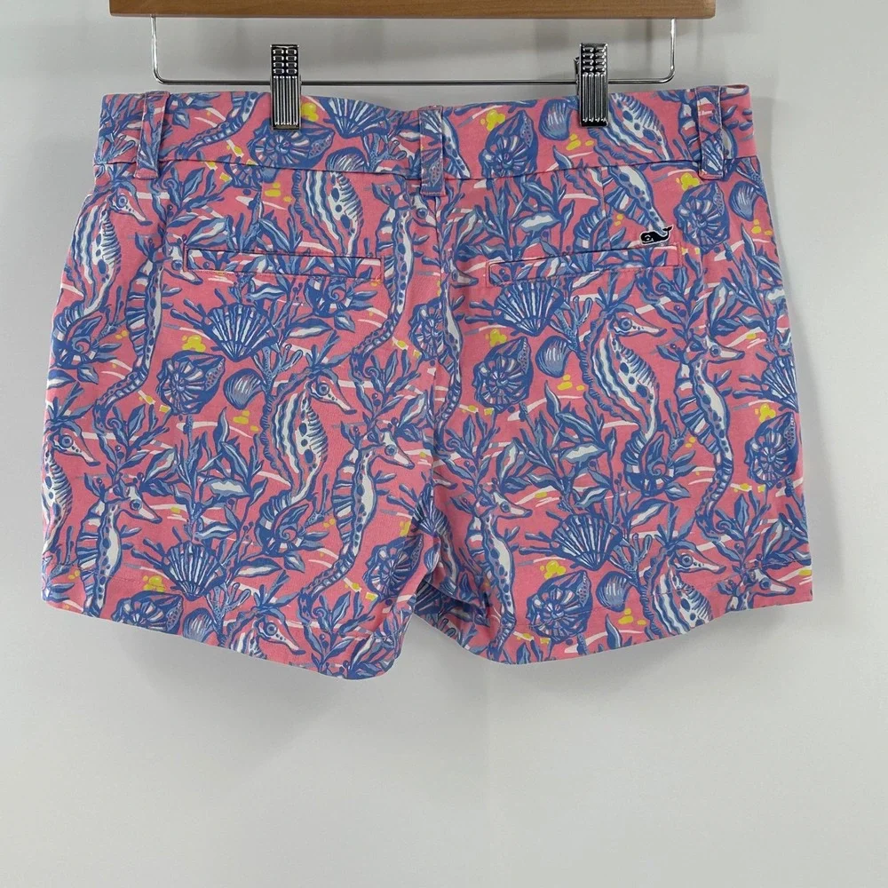 Vineyard Vines Seahorse Shell Coastal Print Shorts Pink Blue Women Size 4‎